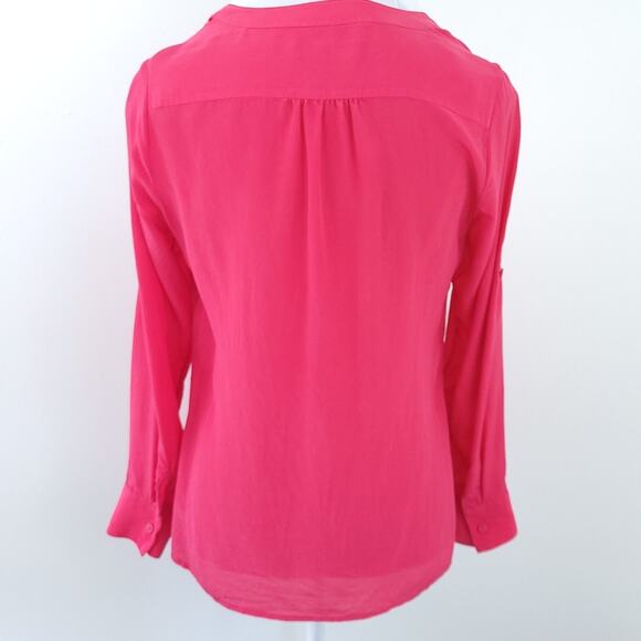 Banana Republic 100% Silk Long Sleeve Blouse Petite Small, Roll Tab Sleeves - Picture 3 of 6